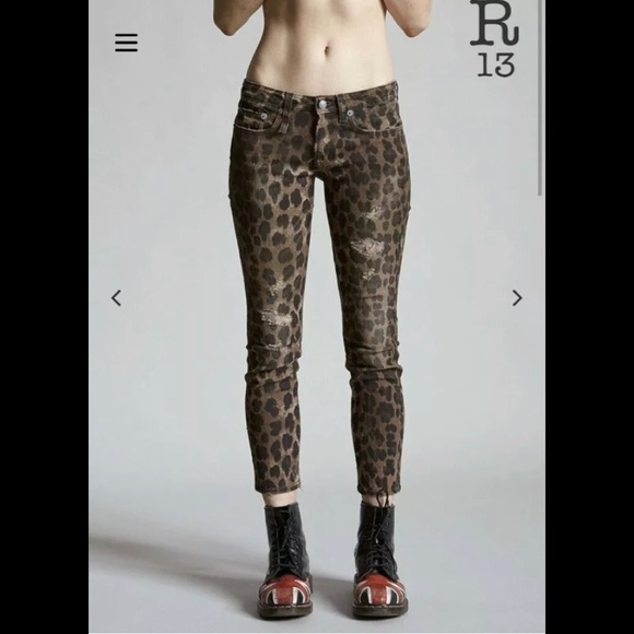 R13 Kate skinny leopard jeans. Size 25 $495 - Picture 1 of 10